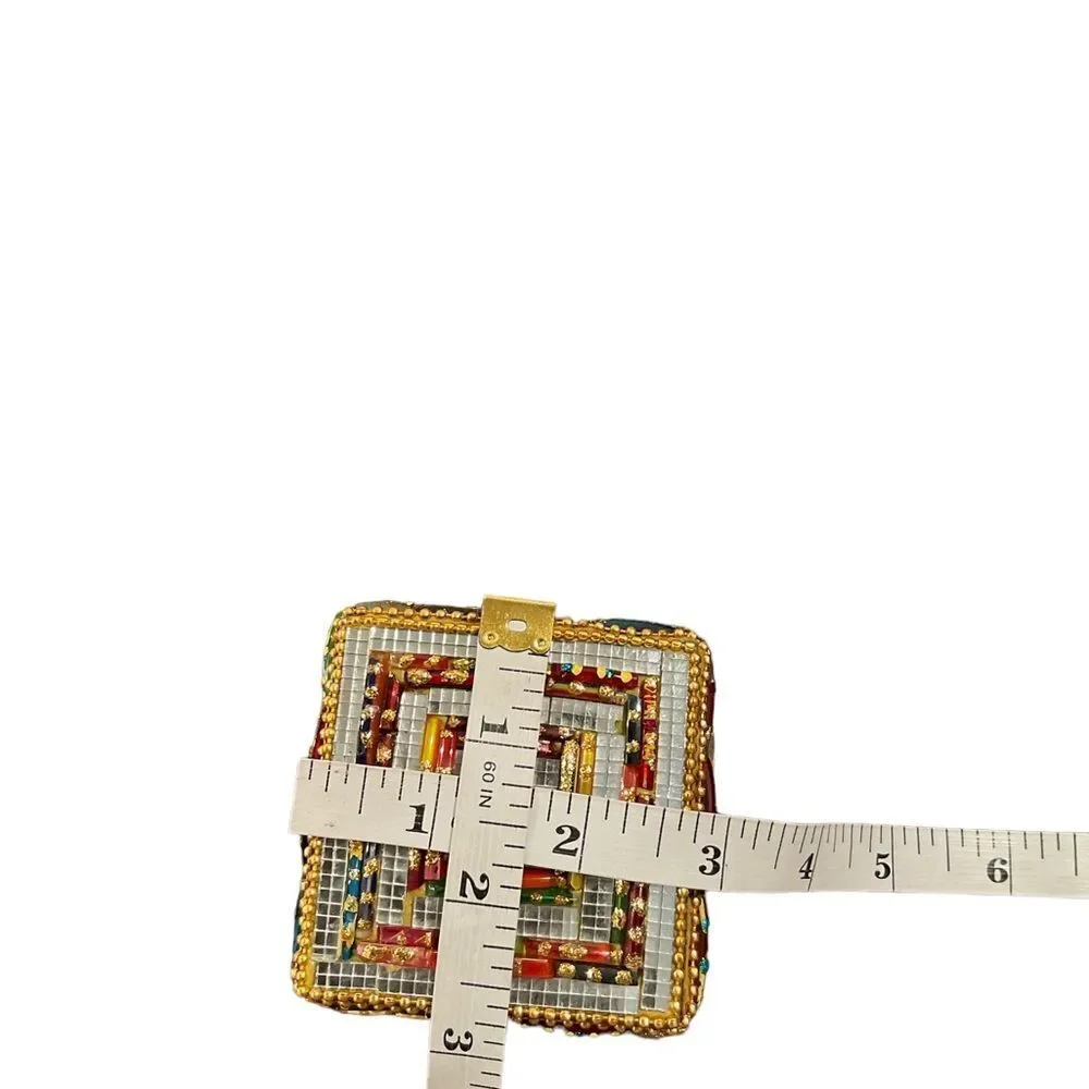 Vintage Trinket Treasure Box, Heavily Jeweled Bead Covered, Lid, India Set Of 2